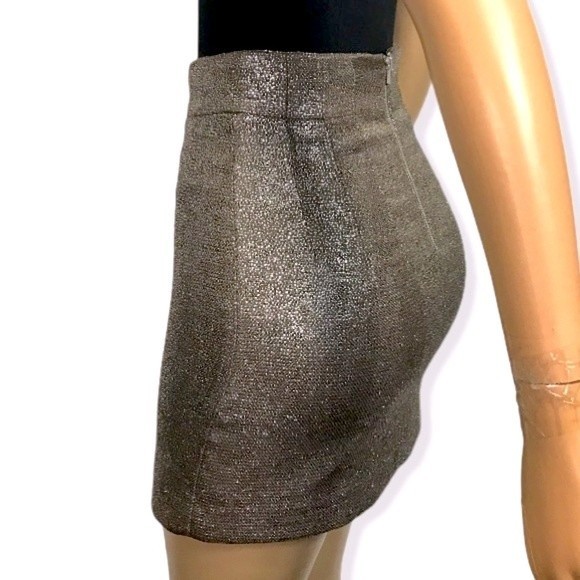 H&M Treed Mini Skirt Metallic bronze Knit lined zipper back size 2 - Picture 4 of 12
